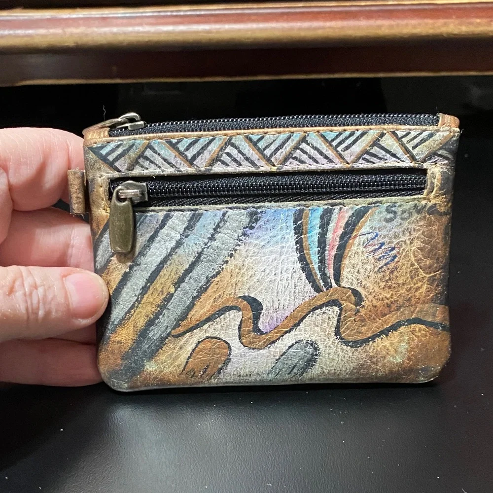 Vintage Sova Multicolor Leather credit card Wallet with ID Window